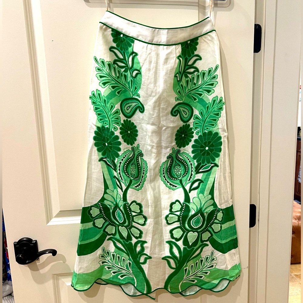 FARM RIO Colorful Festival Green Midi Skirt